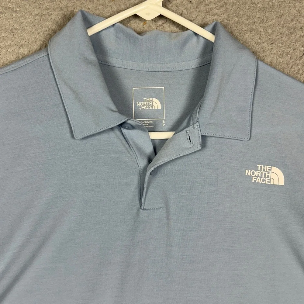 The North Face Polo Shirt Men Small Light Blue Performance Outdoor Stretch Rugby